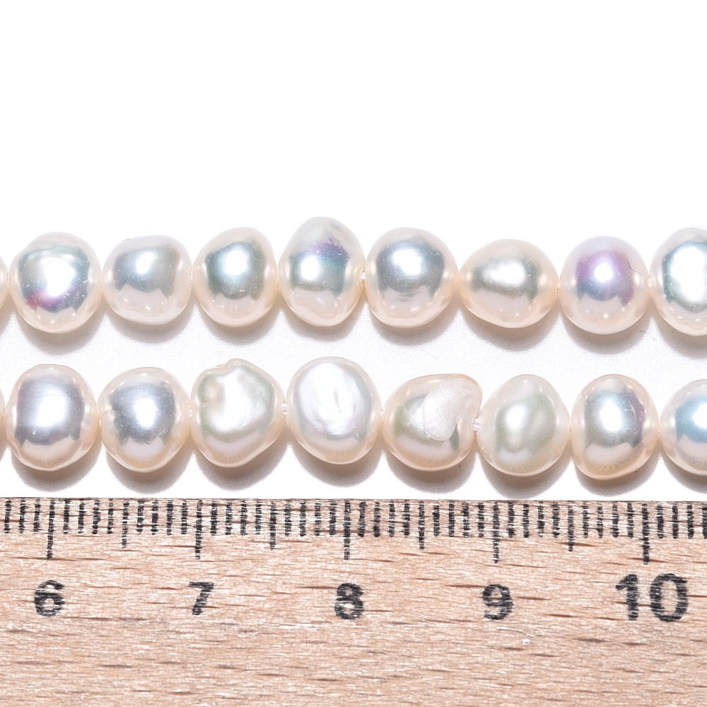 Natural Cultured Freshwater Pearl Beads Strands Two Sides Polished Creamy White 6~6.5x6~8.5x4~6mm Hole: 0.6mm about 56~57pcs/strand 13.58~13.98''(34.5~35.5cm)