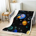 thumbnail image 2 of Outer Space Throw Blanket Sets Universe Decor Blanket Solar System Fleece Blanket Teens Planet Print Fuzzy Blanket Universe Themed Sherpa Blanket 60鈥渪80", 2 of 6