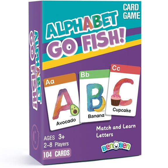 BenBen Alphabet Go Fish Card Game for Kids 3 ,104 Cards, Oversized ABC Learning Playing Cards
