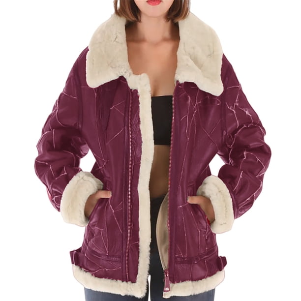 Gibobby chaquetas de ligera Y atlético Abrigo de chaqueta con cuello levantado de lana informal y cálido para mujer para las temporadas de otoño e invierno (Rojo, M)