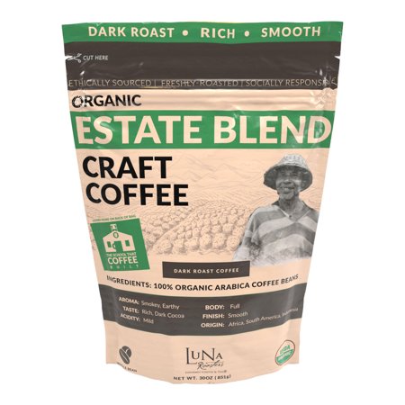 Luna Roasters Organic Estate Blend Craft Whole Bean Coffee  Dark Roast (30 Oz.)