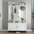 thumbnail image 3 of Hall Tree with Bench and Shoe Storage, 3 in 1 Entryway Bench with Coat Rack, Mudroom Bench with Storage and 4 Double Hooks, Entryway Furniture for Hallway (White, 40.2" L x 17.7" W x 65" H), 3 of 9