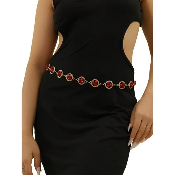 Women's Metal Waist Chain Connection Belt Western Denim Bohemian Blue Green Belt Dress Jeans Country Concert Suit