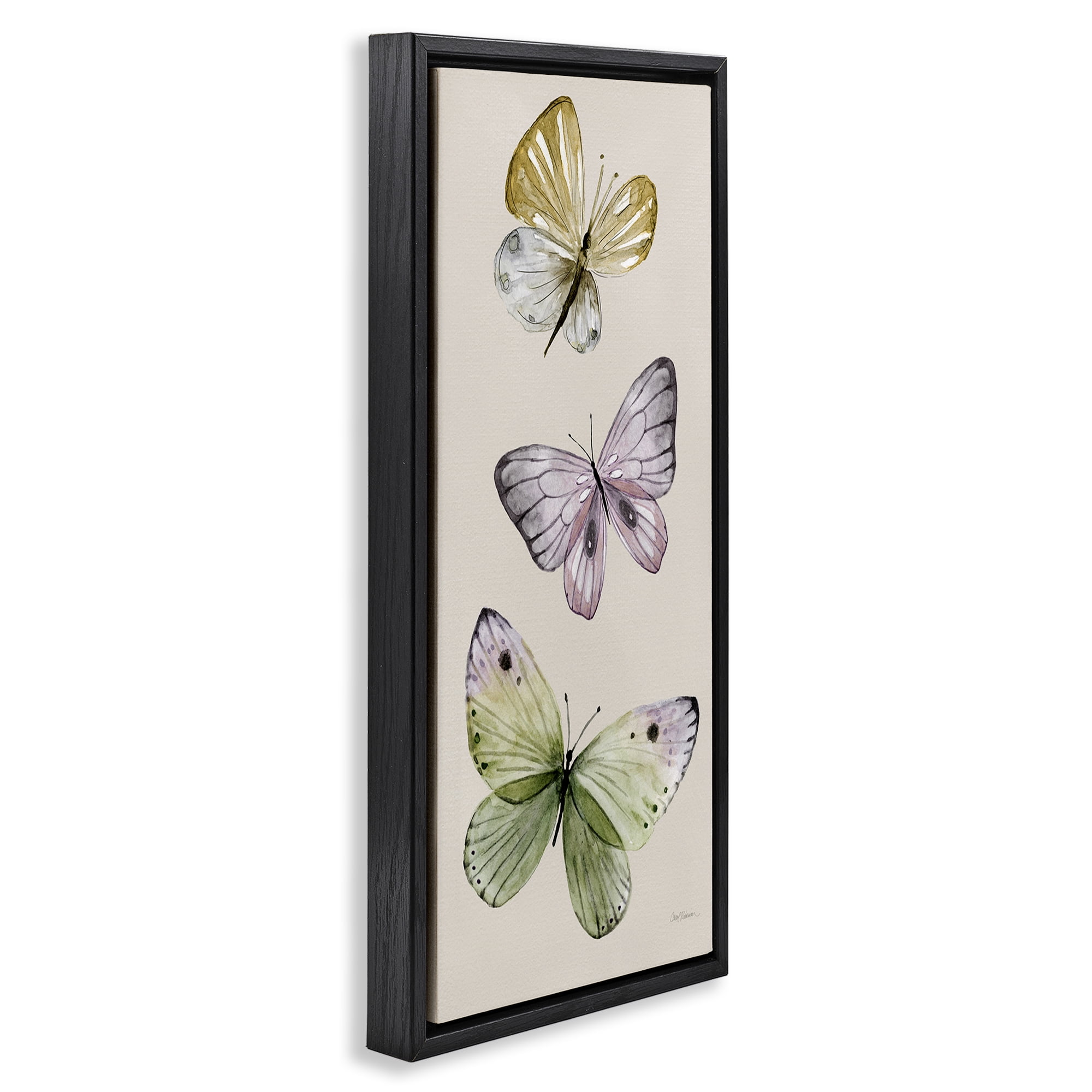 Stupell Industries Three Timeless Butterflies Animals & Insects Painting Black Floater Framed Canvas Art Print Wall Art, 11 x 25