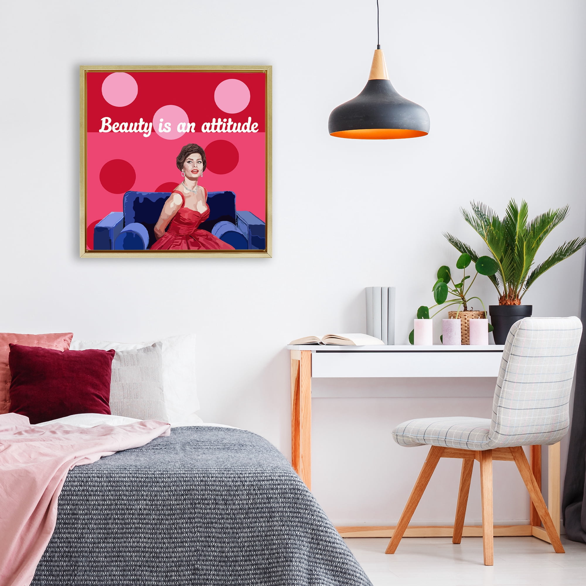 Stupell Industries Beauty Is An Attitude Gold Framed Floater Canvas Wall Art, design by Lynnda Rakos