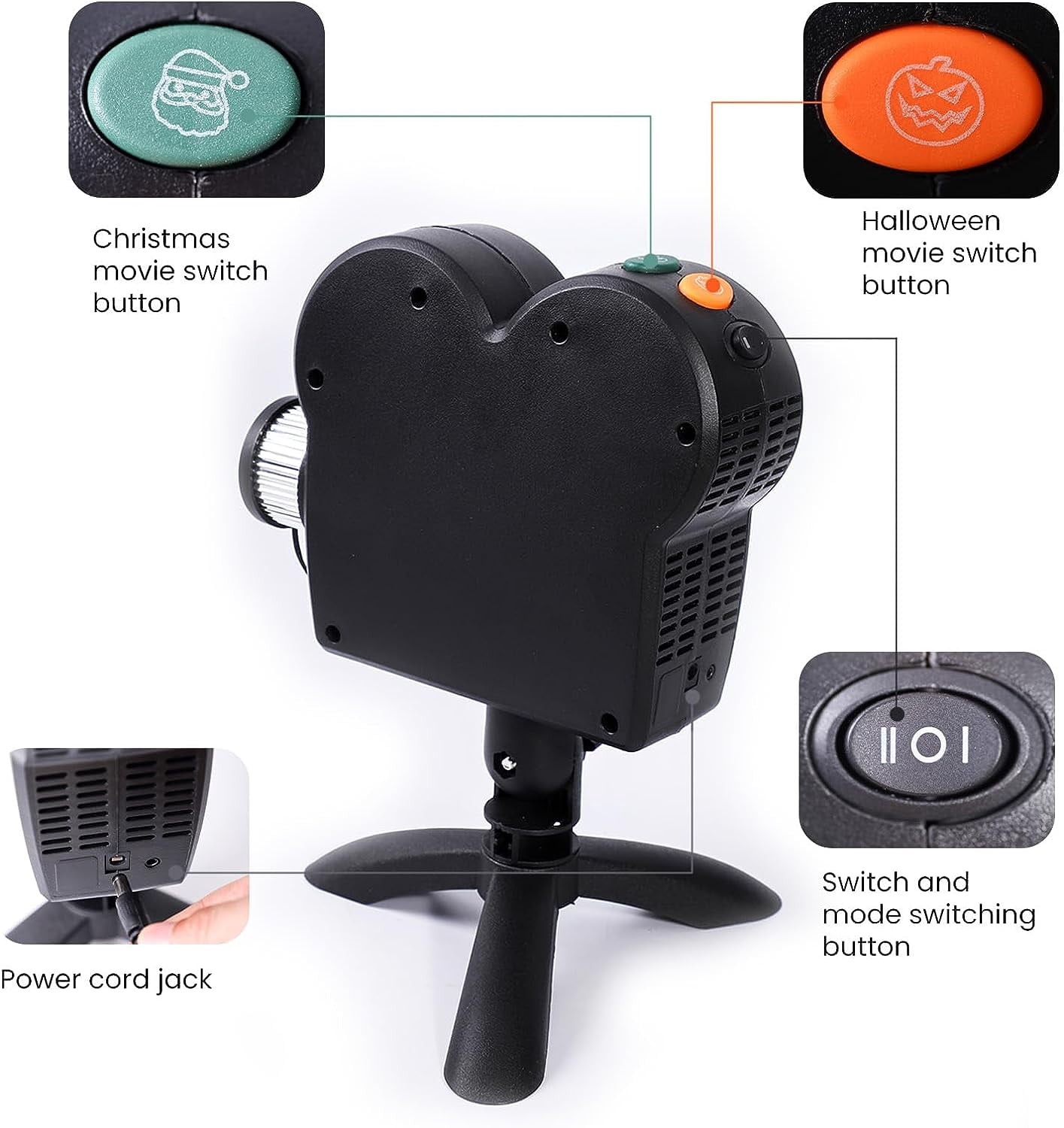 Halloween Christmas Window Projector with a Tripod, Built-in 12 Movies ,Mini Outdoor Halloween Projectors for Perfect Christmas and Halloween