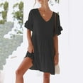 thumbnail image 4 of Women's Casual Summer Dress Cute V-Neck Short Sleeve Ruffle Tiered Dress Solid Baggy A Line Swing Mini Dress with Pocket (X-Large, Black), 4 of 8