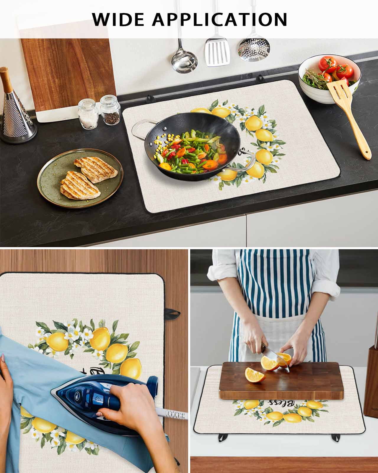 nqOlkjepod Large Induction Cooktop Protector Mat 28.5"x20.5", Summer Lemon Stove Top Covers for Electric Stove, Farmhouse Country Vintage Linen Texture Stove Burner Cover Mats, Glass Top Stove Cover