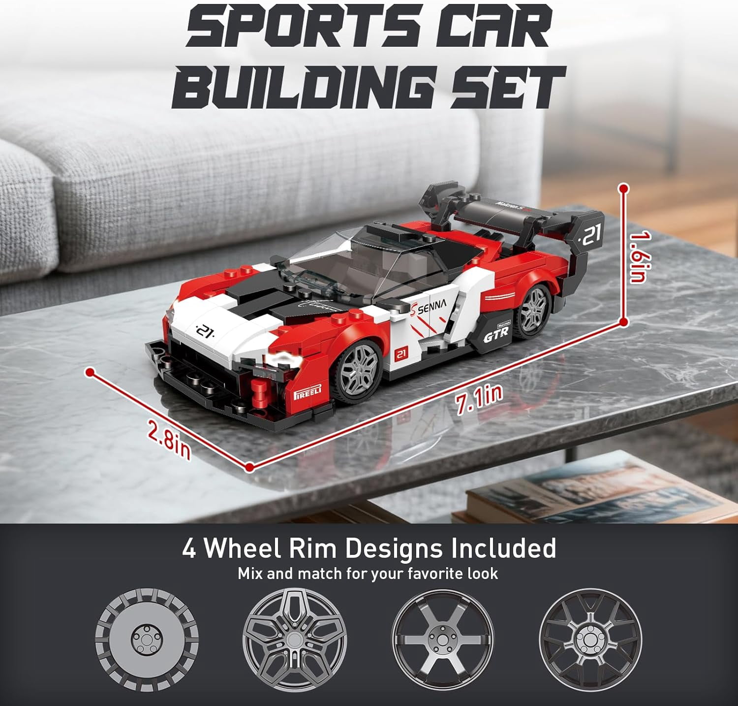 Sports Car Building Set, MOC Racing Car Model Kit, Cool Collectible Cars Toys Gifts for Adults and Teens Age 14+ (346 Pieces)