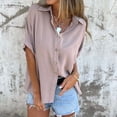 thumbnail image 2 of yunLCZ Women's Button Down Shirt Women's Spring/Summer Solid Color Button Down Five Quarter Sleeve Lapel Shirt, 2 of 4