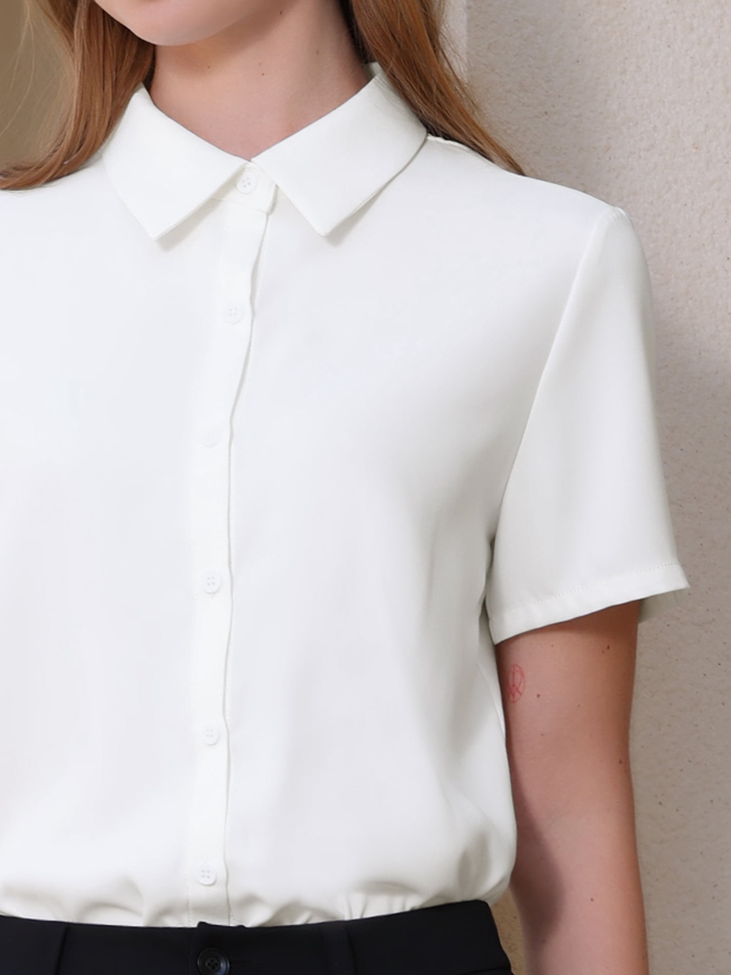 DARING DIVA Button Down Collared Short Sleeve Leotard Shirt Top XL White