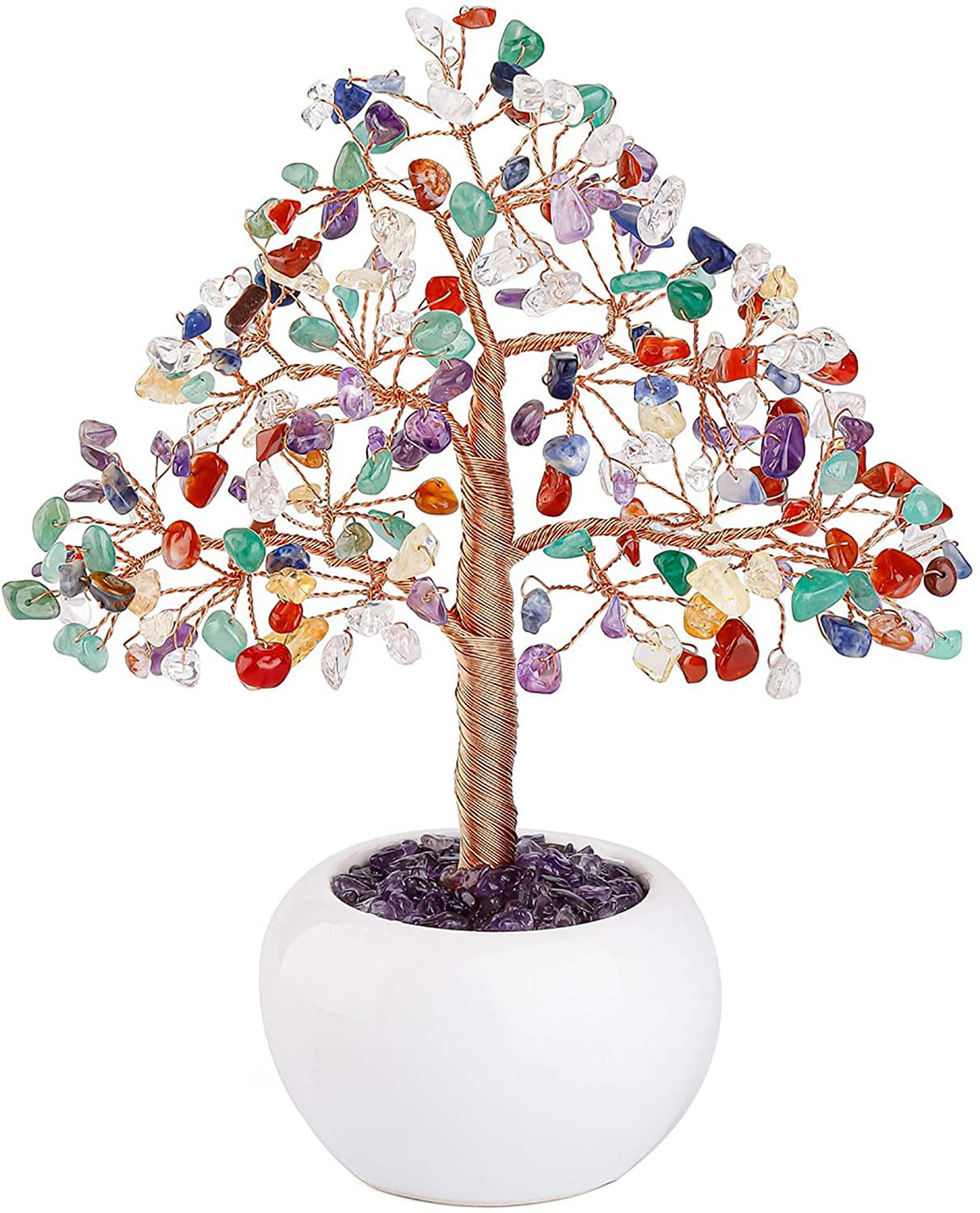 Crystal Quartz Chakra Natural Stone Wire Wound Design Tree Handcrafted Tree, Crystal Tree Chakra Healing
