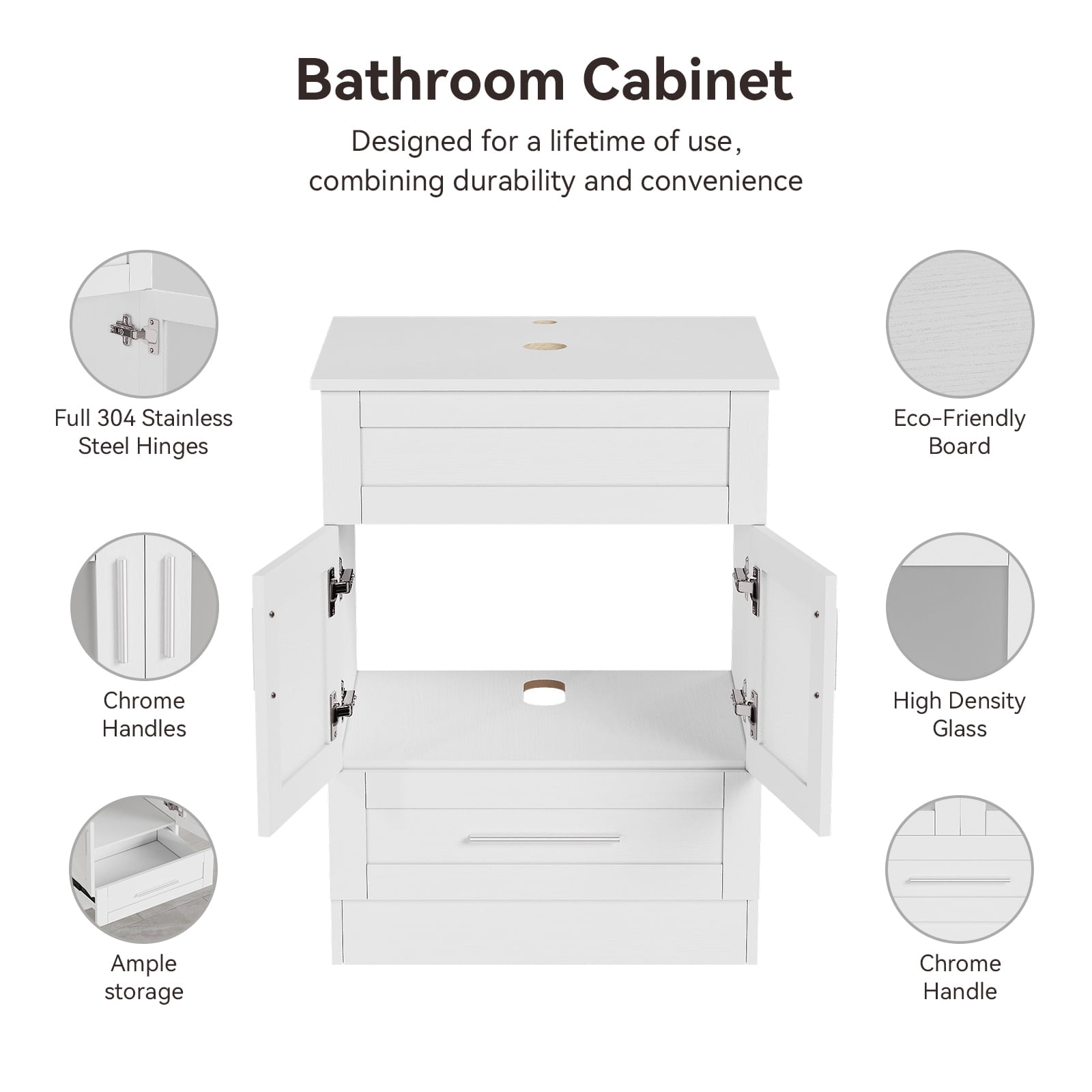 FULLWATT 24" Vanity Bathroom Cabinet with Mirror and Vessel Sink Bowl Faucet Combo Set