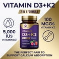 thumbnail image 4 of Vitamin D3 K2 - 5000 iu Vitamin D3 & 100 mcg Vitamin K2 (MK-7) Complex for Immune Support - Bone, Teeth & Muscle Health Support - Berry Chewable, Gluten Free, Non-GMO, Bottled in USA - 60 Tablets, 4 of 9