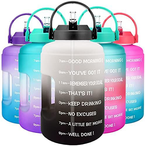 BuildLife 1 Gallon Water Bottle with Straw & Motivational Time Marker Large BPA Free Wide Mouth with Handle Reusable Leakproof to Drink More Water Daily 
