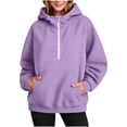 thumbnail image 3 of Otvok Loose Quarter‑Zip Pullover Hoodie, Womens Drawstring‑Hood Long‑Sleeve Casual Sweatshirts, 3 of 7