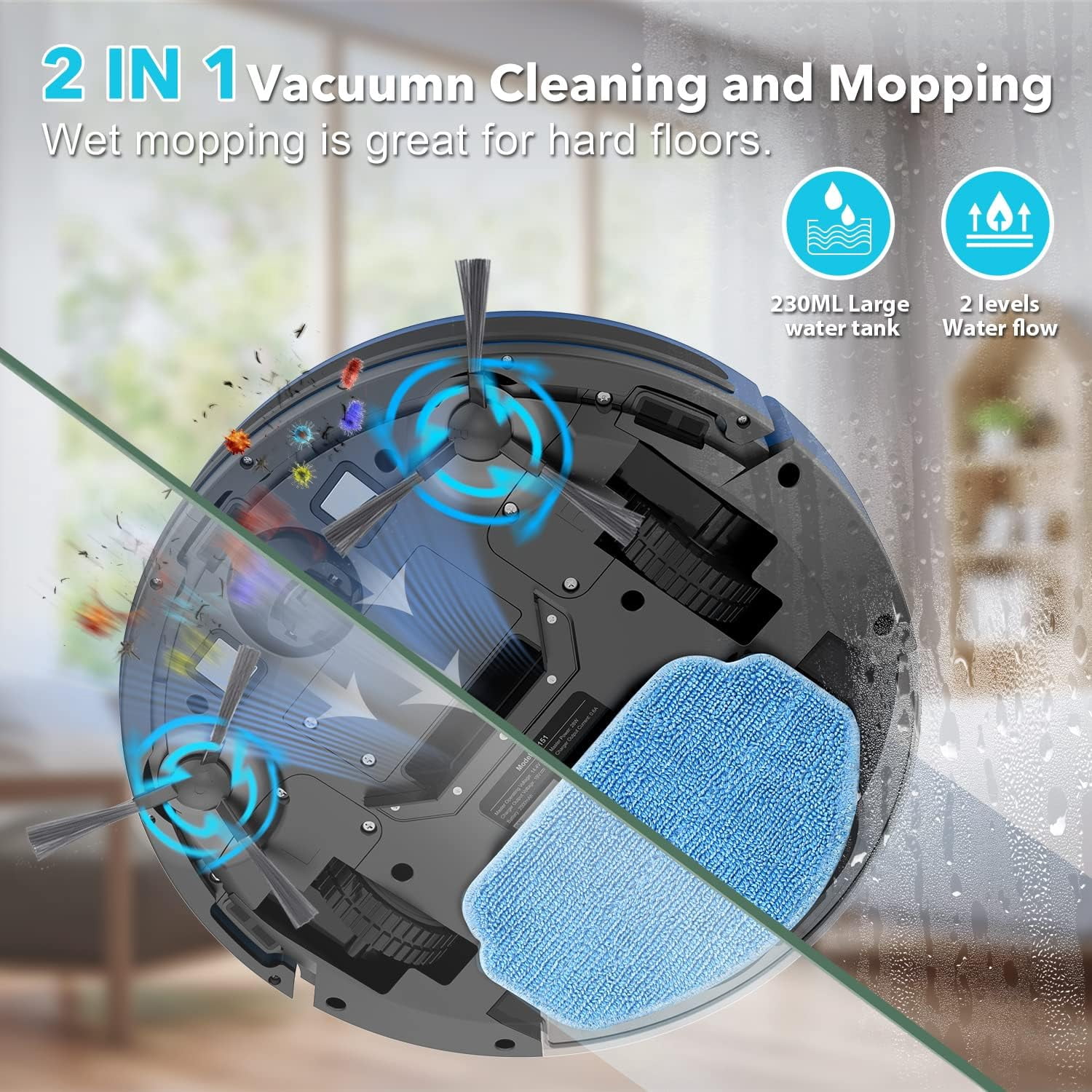ONSON Robot Vacuum Cleaner, Robot Vacuum and Mop Combo with WIFI/Alexa for Pet Hair and Hard Floor