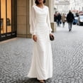 thumbnail image 5 of Shihyeh Women's Elegant Pleated Long Sleeve Flowy Evening Dress, Solid Color Chic Gown, Soft Stretchy Party Dress, 5 of 7