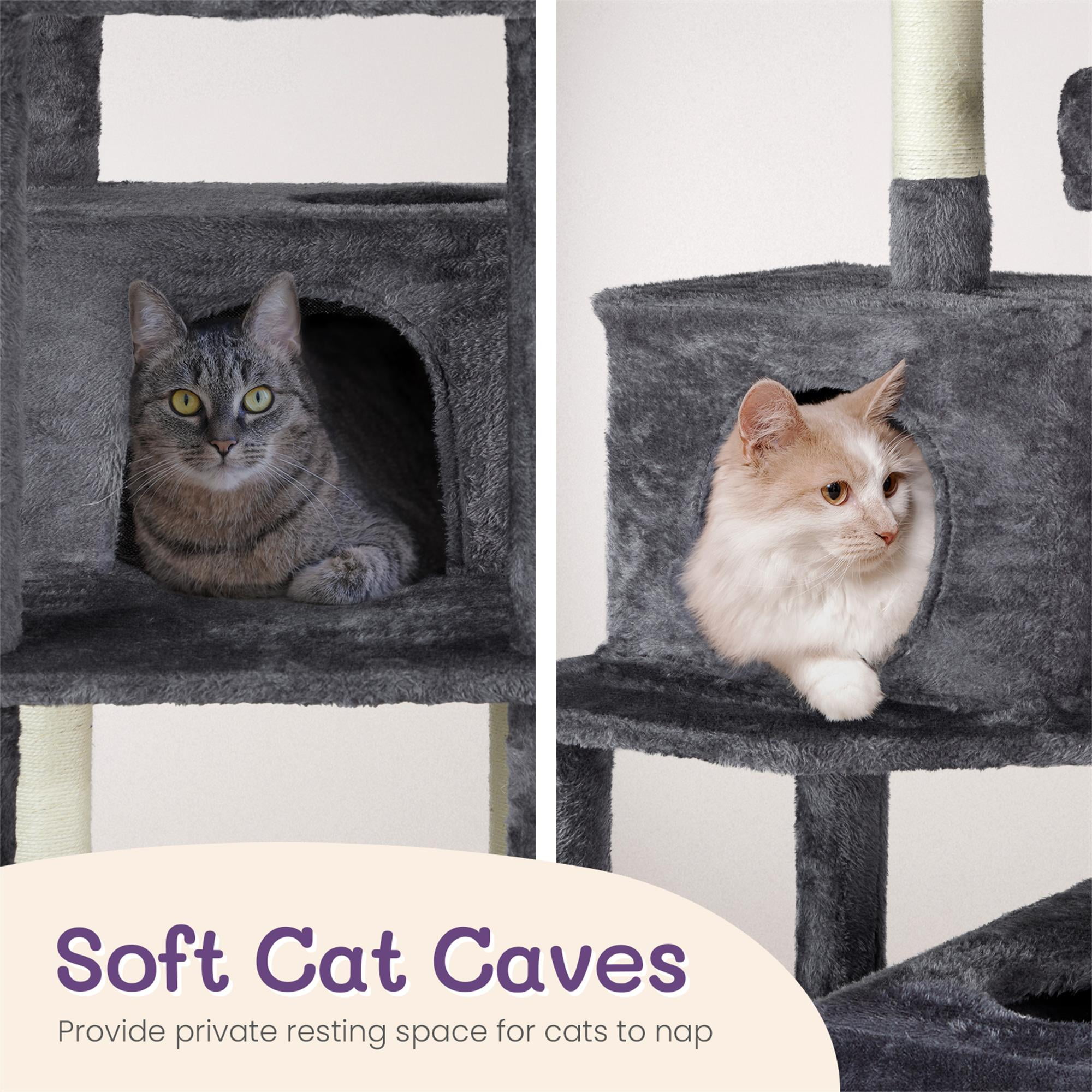 Kadyn 65" Large Cat Tree Tower, Cat Tree House for Indoor Cats with Padded Platform Bed, Toy Balls, Cozy Condo and Sisal Scratching Posts, Gray