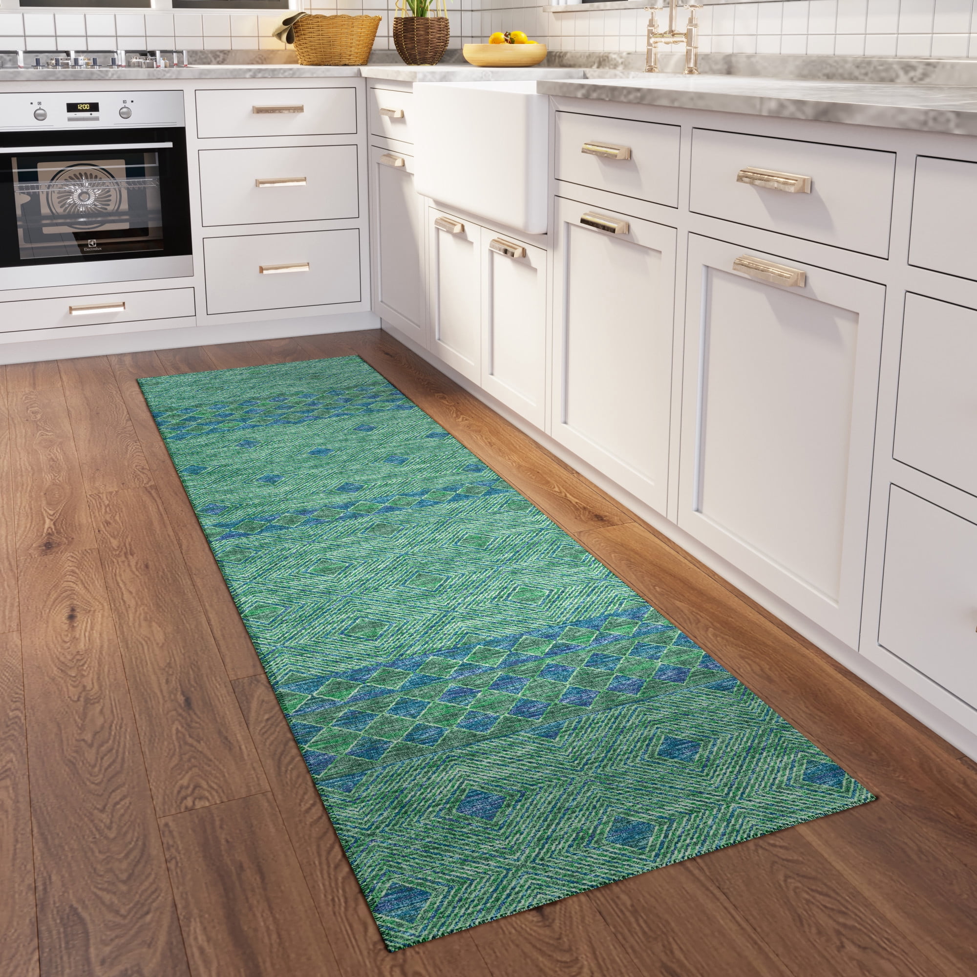 Addison Rugs Yuma Green Transitional Southwest 2'3" x 7'6" Runner Rug Green AYU31