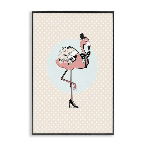 Stupell Industries Flamingo & Top Hat Novelty Painting Black Framed Art Print Wall Art, 12 x 18
