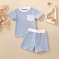 thumbnail image 2 of NOLDARES Toddler Baby Boy Summer Clothes Short Sleeve Letter Print Stripe T-Shirt with Elastic Waist Shorts Set Summer Outfit Blazer,18-24 M, 2 of 4