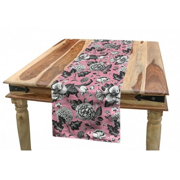 Floral Table Runner, Vintage Big Garden Flowers with Leaves Tulips Buds Artwork Sketchy Image, Dining Room Kitchen Rectangular Runner, 3 Sizes, by Ambesonne