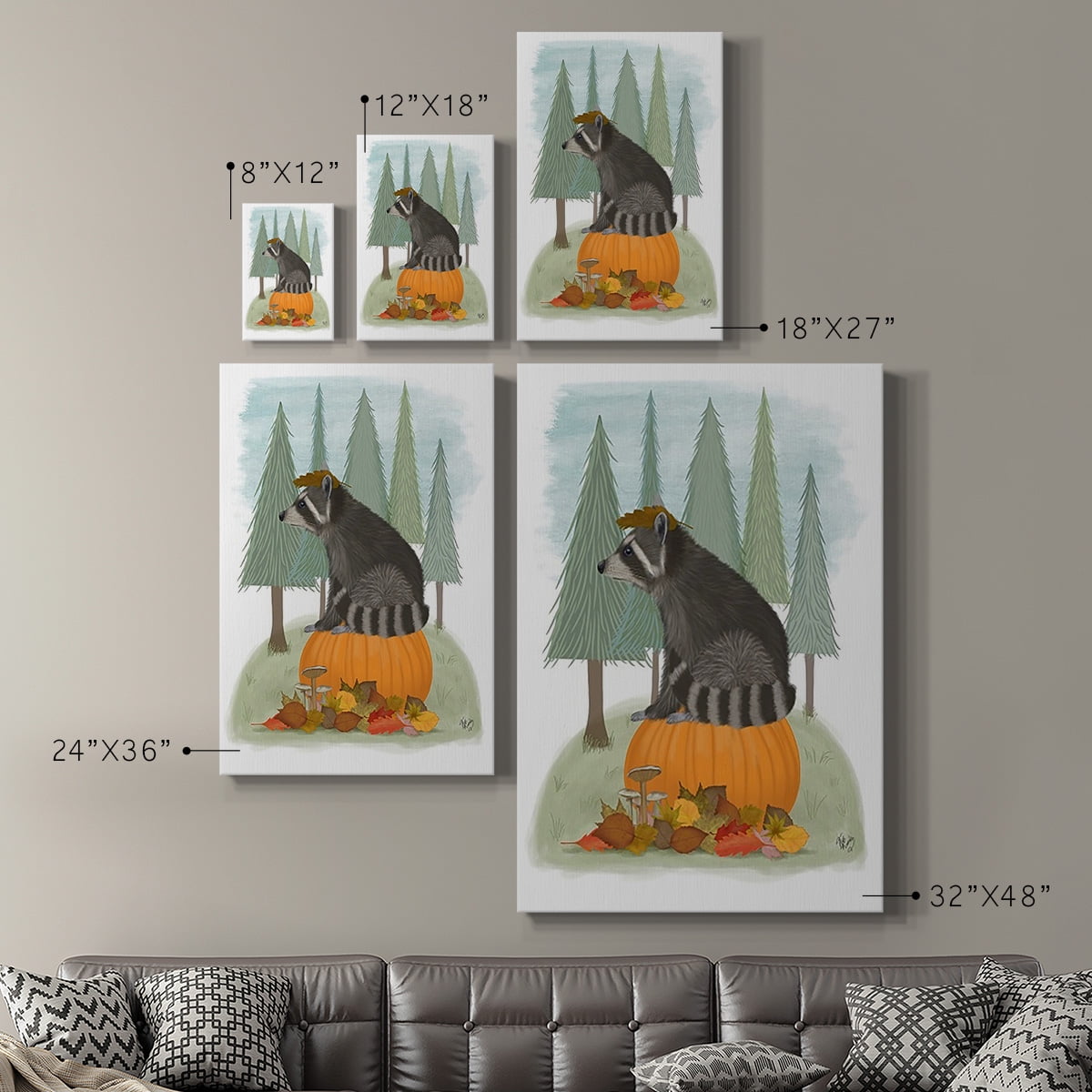 Raccoon On Pumpkin Premium Gallery Wrapped Canvas - Ready to Hang