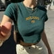 thumbnail image 2 of Las chicas cortas de verano de estilo americano usan una camiseta de manga corta con ombligo Y2K, jersey bordado con cuello redondo, ropa verde para mujer Zefei Wu 9024735078043, 2 of 3