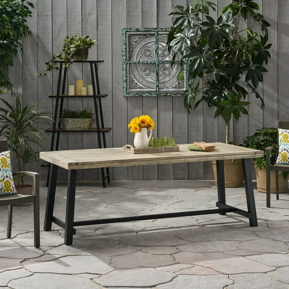 79" Outdoor Dining Table In Grey With Wood And Metal Materials, Seats 8 People Surface Base, Grey, 8, 79.82 X 30.72 Inches