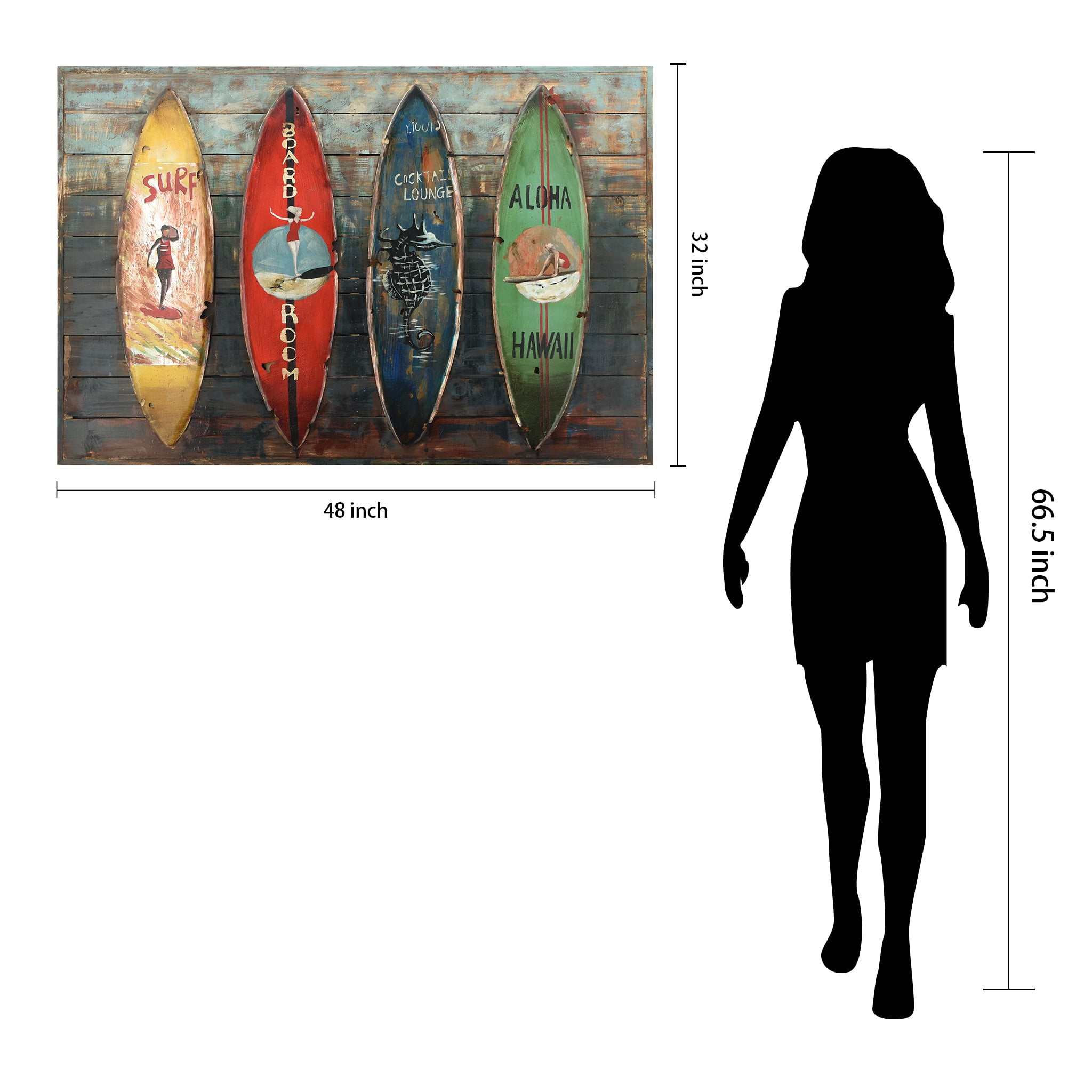 Empire Art Direct Surfboards Hand Painted 3D Metal Wall Art on Slatted Solid Wood, 32" x 48" x 1.8", Ready to Hang
