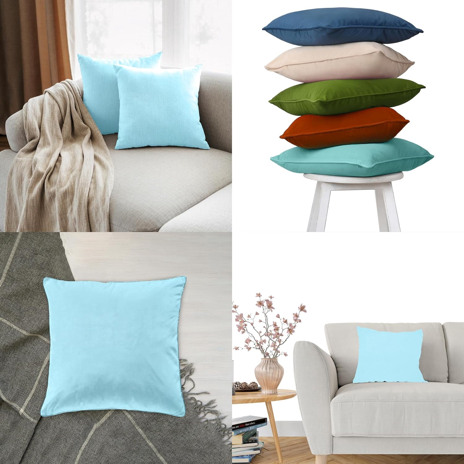 A1HC Hypoallergenic Down Alternative Pillow Inserts, 20x20 in, Square, Pack of 2, Light Blue