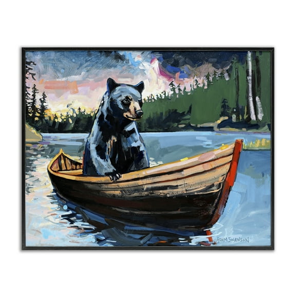 Stupell Industries Boating Black Bear Animals Painting Black Framed Art Print Wall Art, 14 x 11