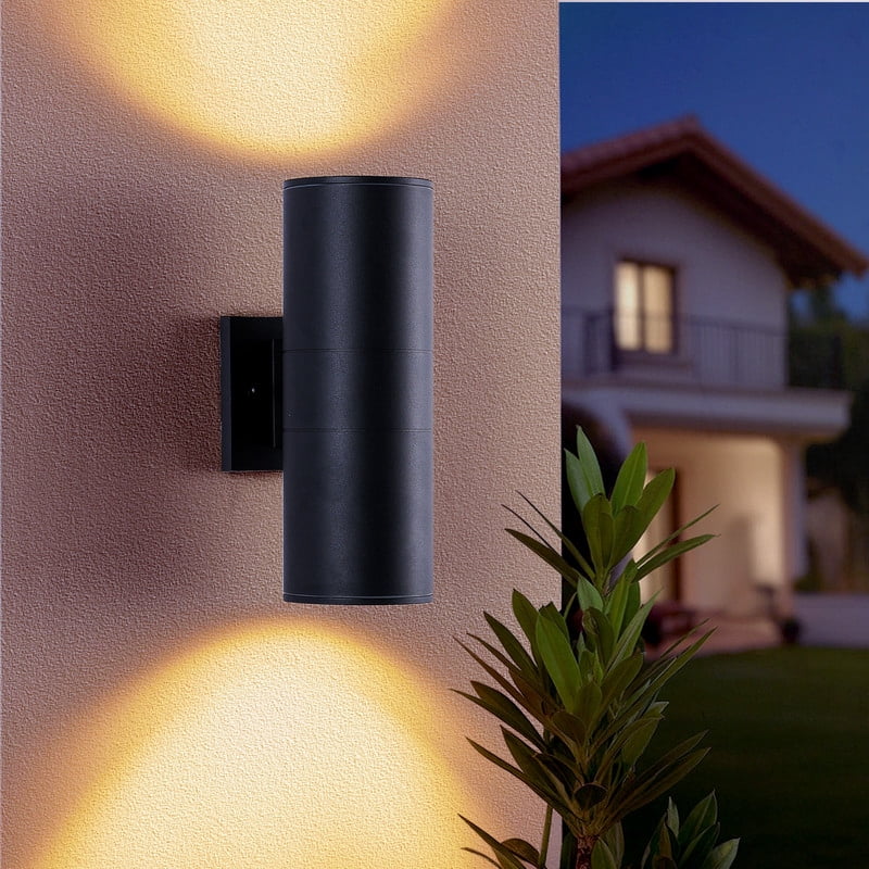 TICOZE 12 Inch Modern Outdoor Porch Light Pack of 2 Matte Black Outdoor Wall Sconce 2 Light Aluminum Cylinder with Tempered Glass Cover Waterproof Patio Light for House Garage