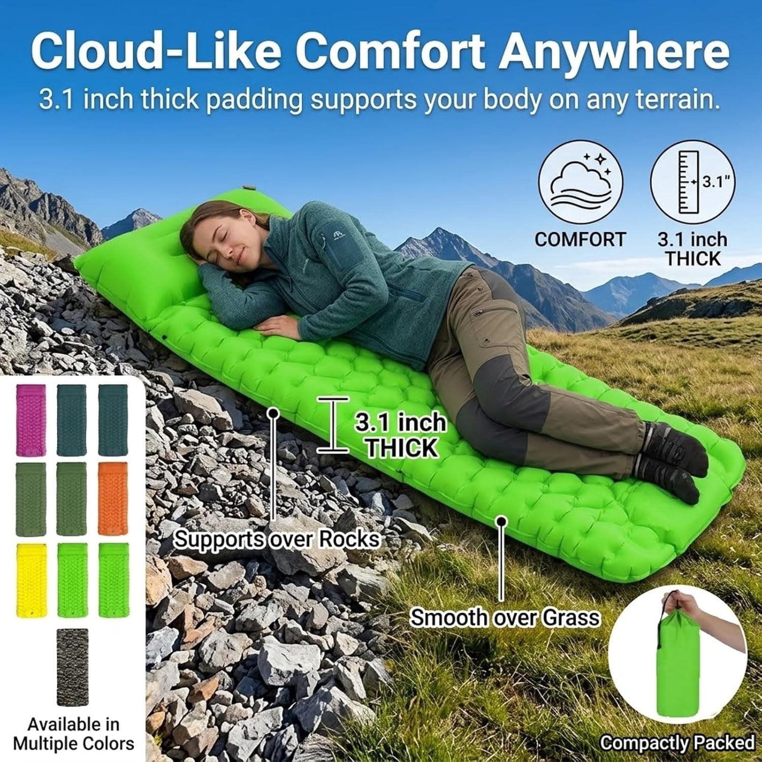 Lounge Mat - Your Portable Chill Zone, Thick Memory Foam Sleeping Pad for Camping, Self Inflating Travel Air Mattress with Pump, Lightweight Portable Car Tent Bed for Outdoor Backpacking（Gray）