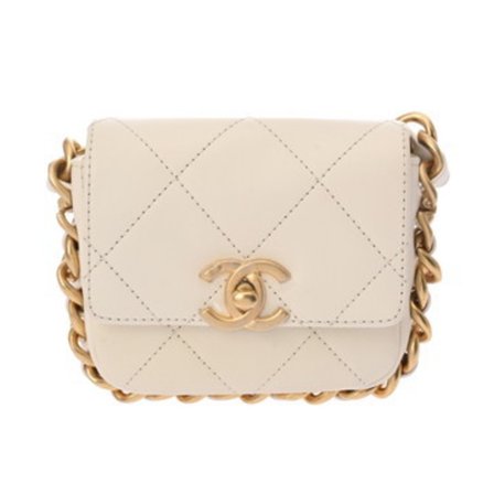 Pre-Owned CHANEL Matelasse Mini Chain Shoulder Bag in White (AS2833) - Women's... (Good)