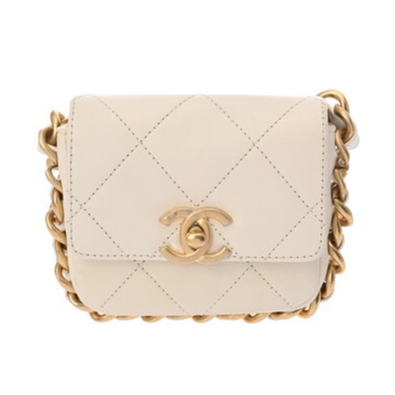 Pre-Owned CHANEL Matelasse Mini Chain Shoulder Bag in White (AS2833) - Women's... (Good)