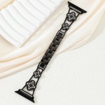 TECH CIRCLE Four-leaf Clover Bands Compatible with Apple Watch Bands for Women 38mm 40mm 415mm 42mm(S10), Sparkling Diamond Metal Bands for iWatch Series 10 9 8 7 6 5 4 3 2 1 SE,Black