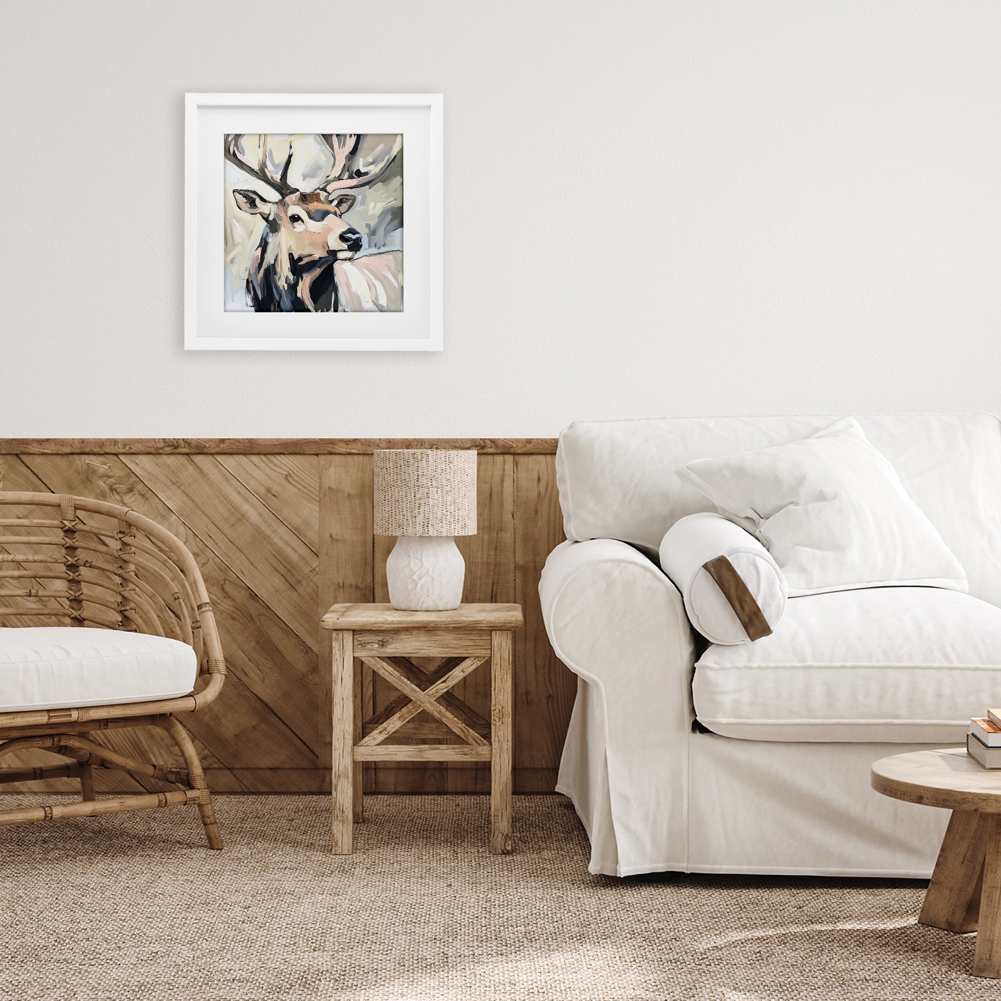 Stupell Industries Neutral Bull Elk Portrait White Framed Print Under Glass, design by Tina LeCour