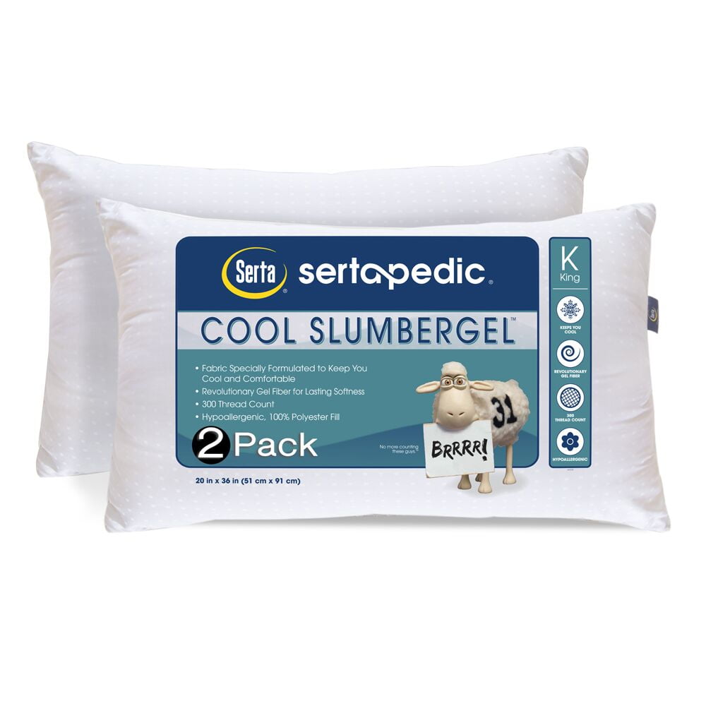 Cool Slumber Gel Pillows Cooling Pillow Standard Serta Sertapedic Sleeping 2Pack 