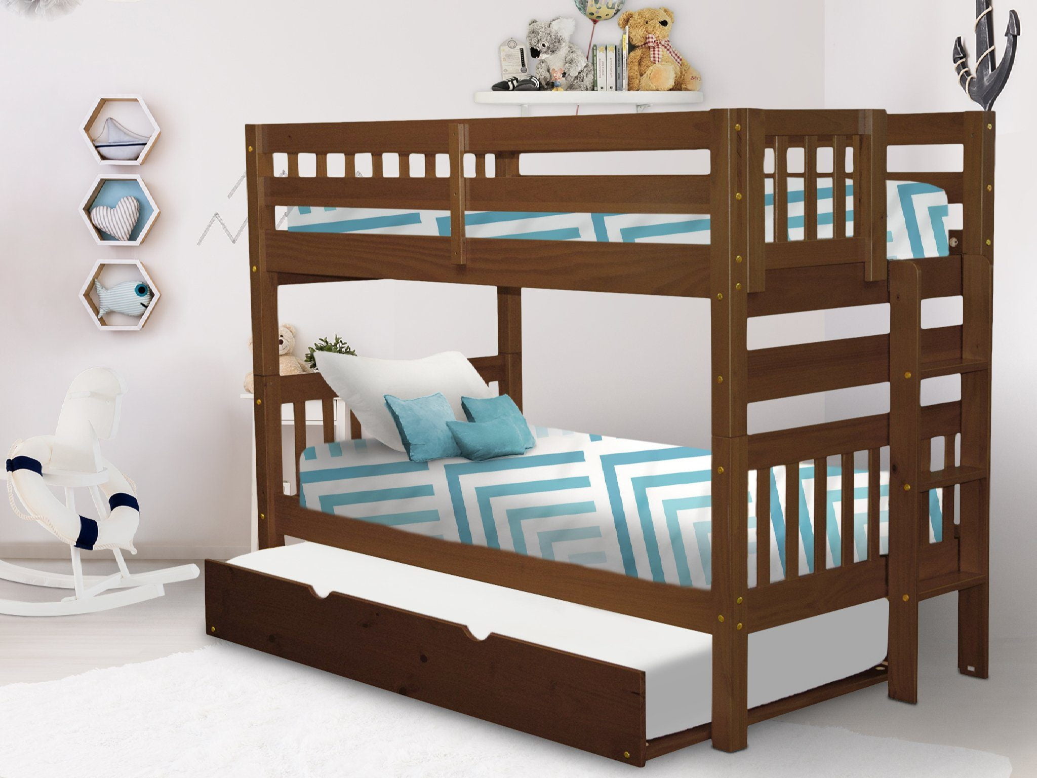 Bedz King Bunk Beds Twin over Twin Mission Style with End Ladder and a