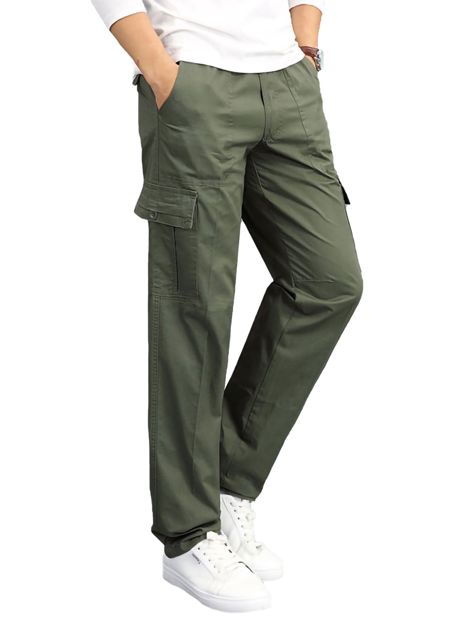OTW Mens Multi-Pockets Cotton Washed Casual Utility Loose Fit Cargo Jogger Pants