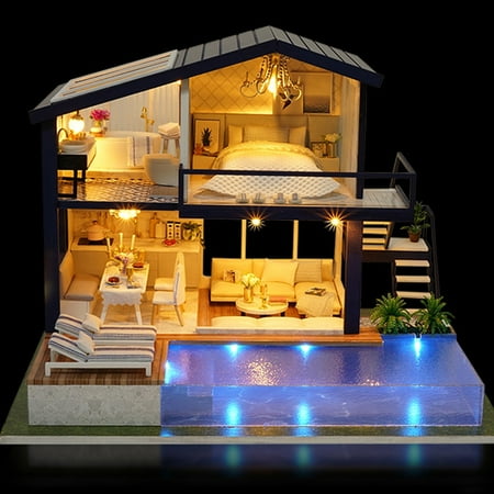 - DIY LED Loft Apartments Dollhouse Miniature Wooden Furniture Kit Doll House Gift