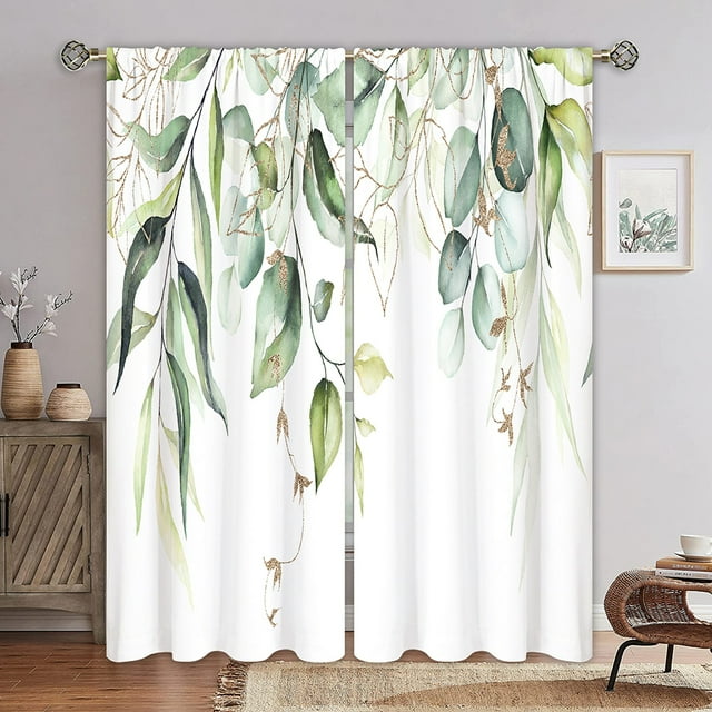 Innerwin Rideaux Protection UV Draperies Isolées Thermiquement Occultantes Imprimé Floral Rideau de Fenêtre Écoénergétique Imperméable Poche pour Tringle Panneau Moderne Vert Pâle 170x210cm/66.93x82.68 Pouces LxH