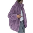thumbnail image 4 of Antinious Womens Plus Size Hooded Zipper Jacket Solid Fleece High Neck Long Sleeve Warm Outerwear Coat,Women Sweater Coat,Womens Trench Coat,Purple,XXXL, 4 of 4