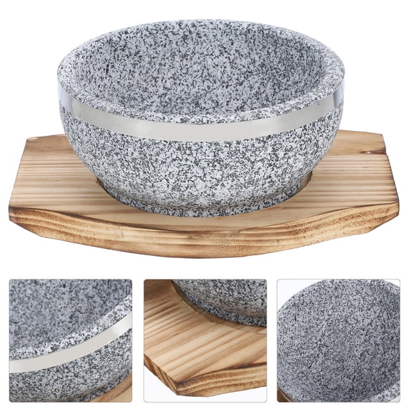 WEUVEB Korean Stone Bowl for Bibimbap and Stew Cooking with Heat Holding Granite