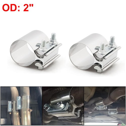 2pcs 2" Stainless Steel Butt Joint Band Exhaust OD Pipe Clamp Sleeve Coupler