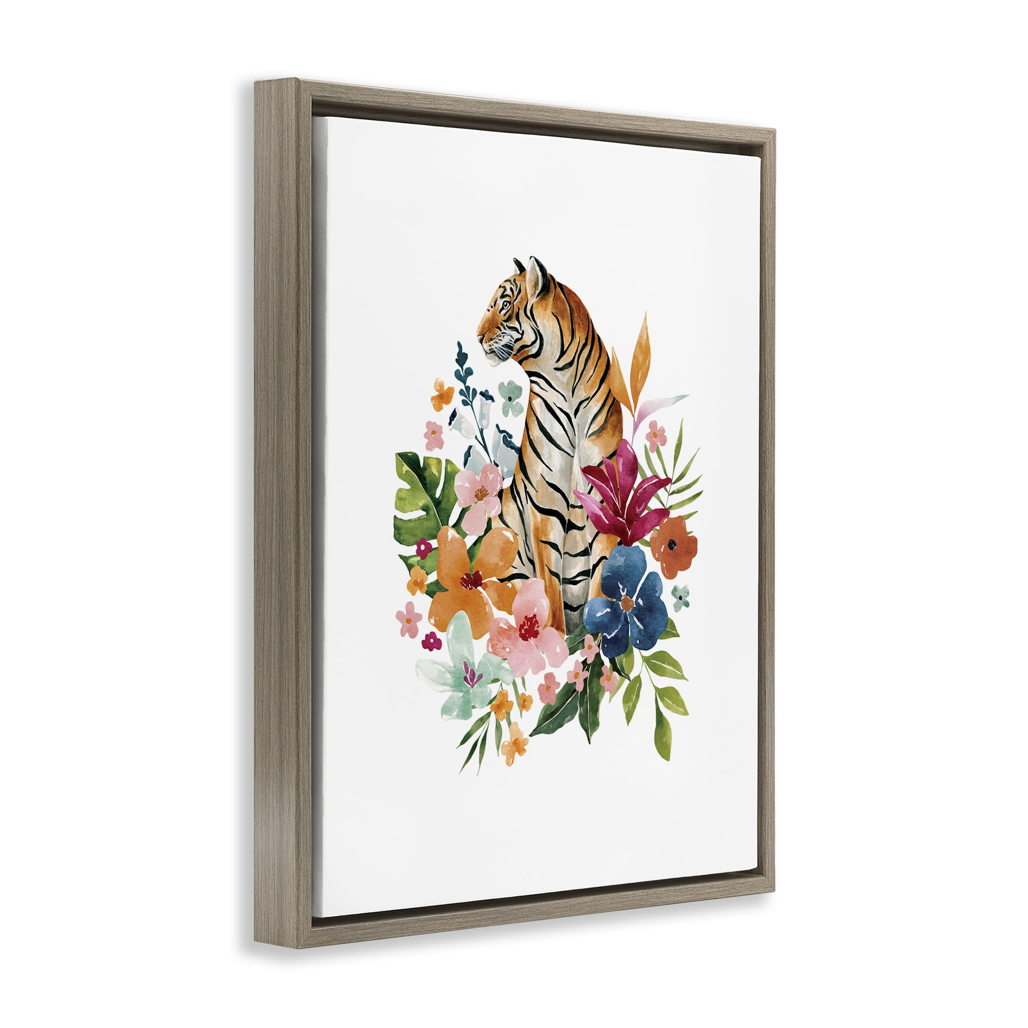 Stupell Industries Tropical Jungle Tiger Brown Framed Floater Canvas Wall Art, design by Bethany Sandoval