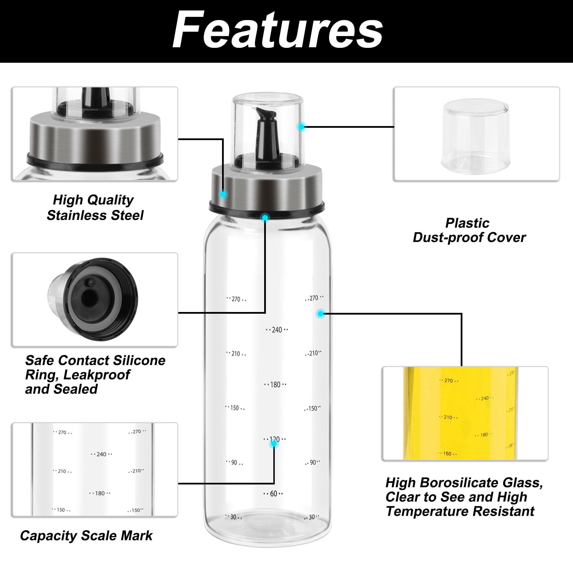 Unique Bargains Glass Olive Oil Dispenser Bottle Drip-Free Spout Cruet for Kitchen 300ML