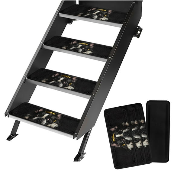 Yuyamidu Boston Terrier RV Step Covers Black Stair Covers for RV Accessories Non-Slip RV Step Rug for Mobile Home Camper Trailers 4 Pack RV Carpet for Steps